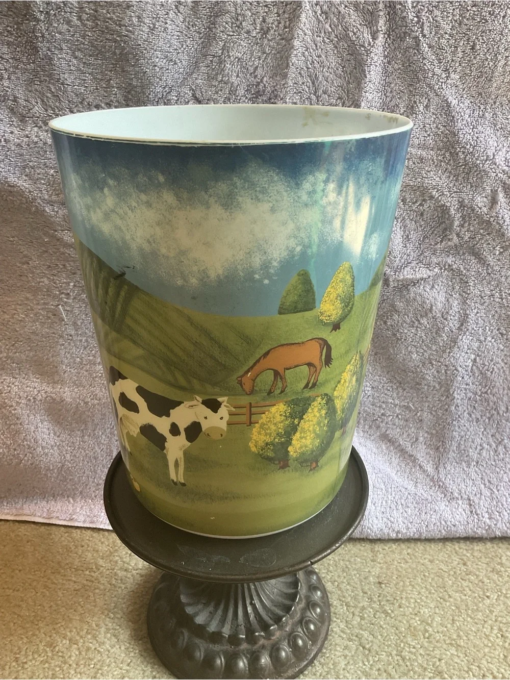 Farmhouse Scene Decorative Wastebasket - Blue/Green